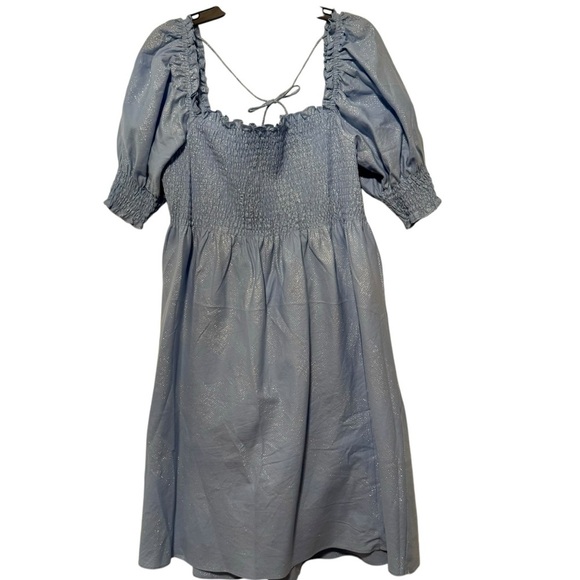 HILL HOUSE Smocked Athena Nap Dress in light blue glitter check XL - Picture 7 of 11
